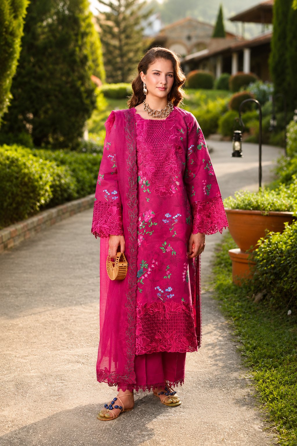  Fuchsia Bloom Embroidered 3-Piece Lawn Suit _ Ran g Rasyaa