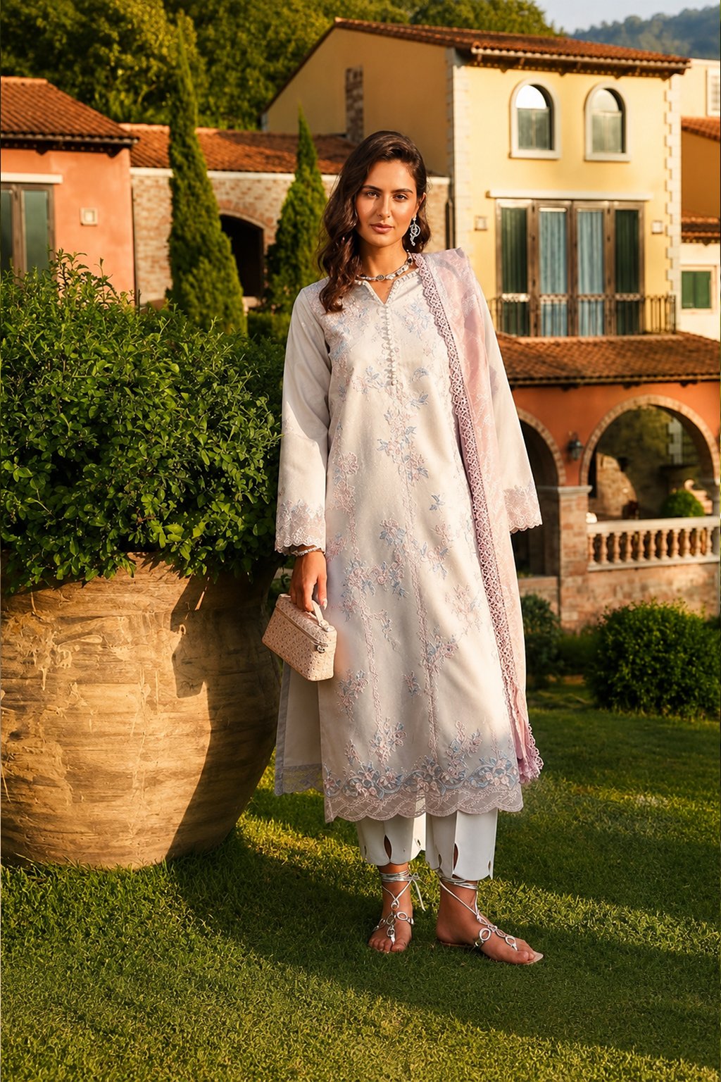 Ivory Grace Embroidered 3-Piece Lawn Suit  Ran g Rasyaa