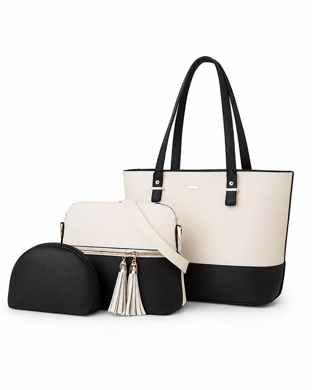 Monochrome Majesty 3-Piece Bag Set – Black & White
