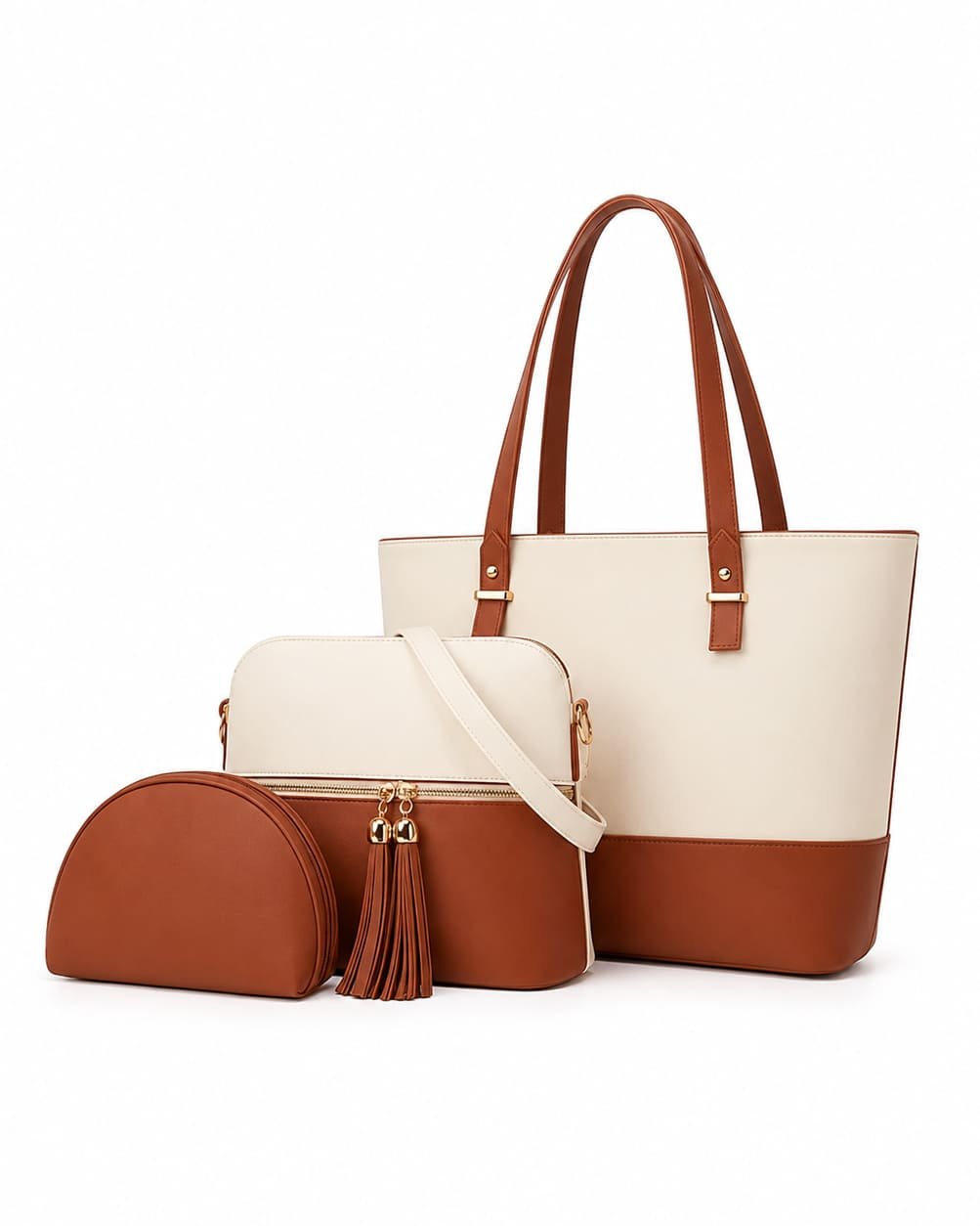 Monochrome Majesty 3-Piece Bag Set – Brown & White